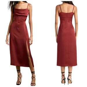 Dress Forum Womens S Rust Corset Cowl Neck Satin Slip Dress Cocktail Event Party